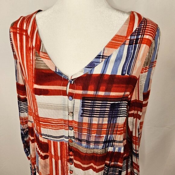 Maeve Anthropologie Lila Tiered Tunic Medium Boho Western Plaid  Top Red Blue - Picture 4 of 10
